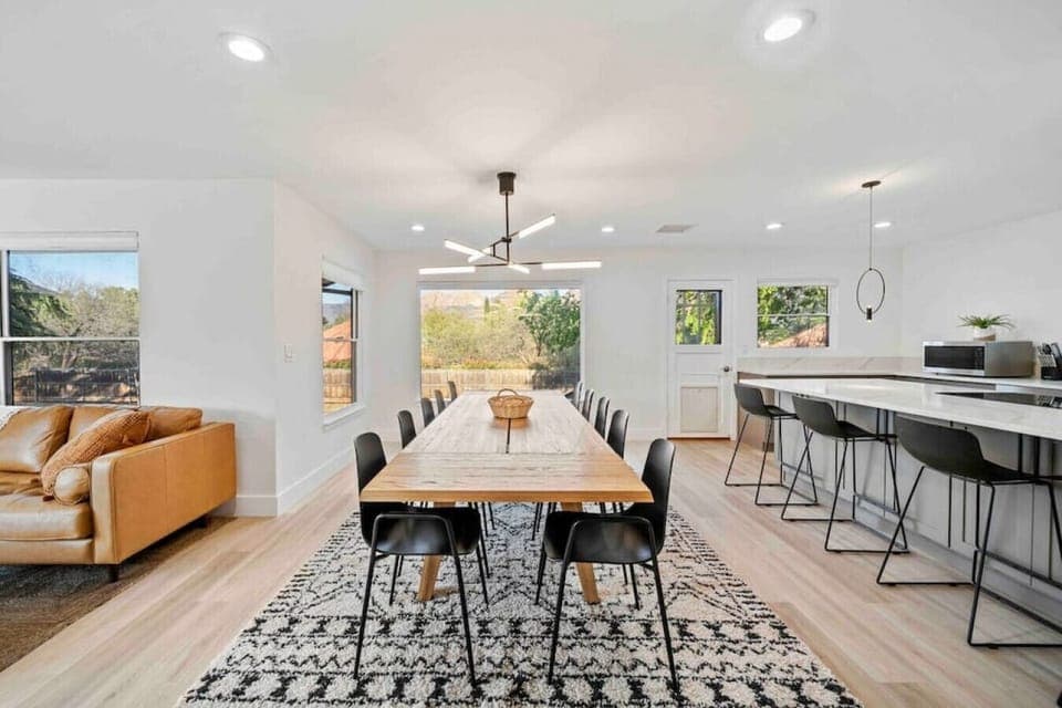A brand new table is the focal point of this spacious dining room