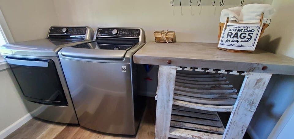 Our laundry room is stocked and ready for your use.  Clean away!