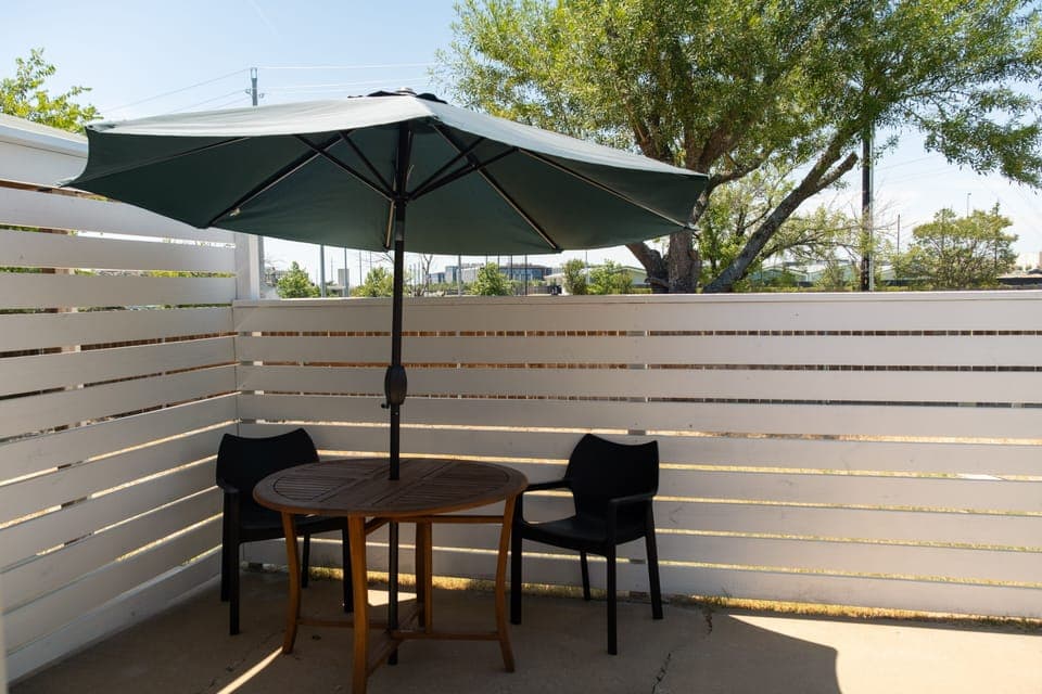 Private patio with chairs/table