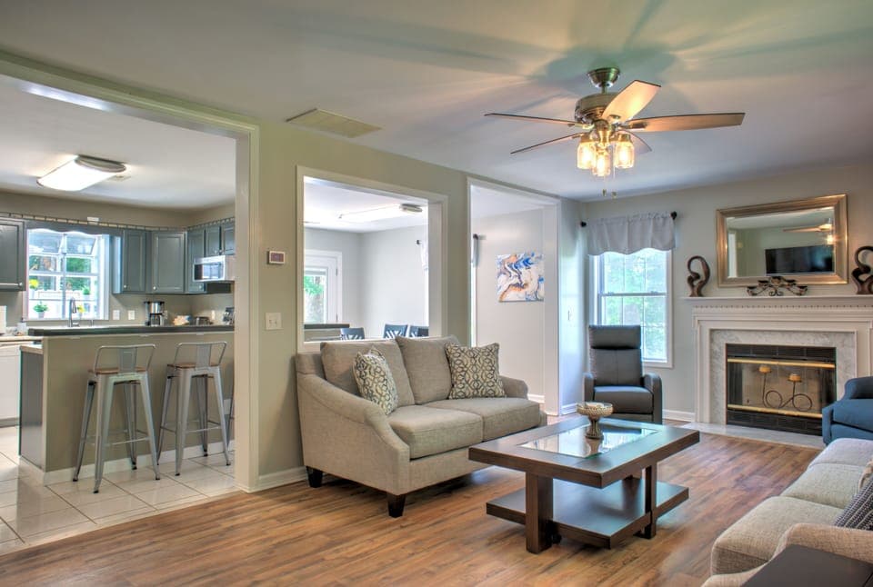 Living Room is open to Dining Area and Kitchen