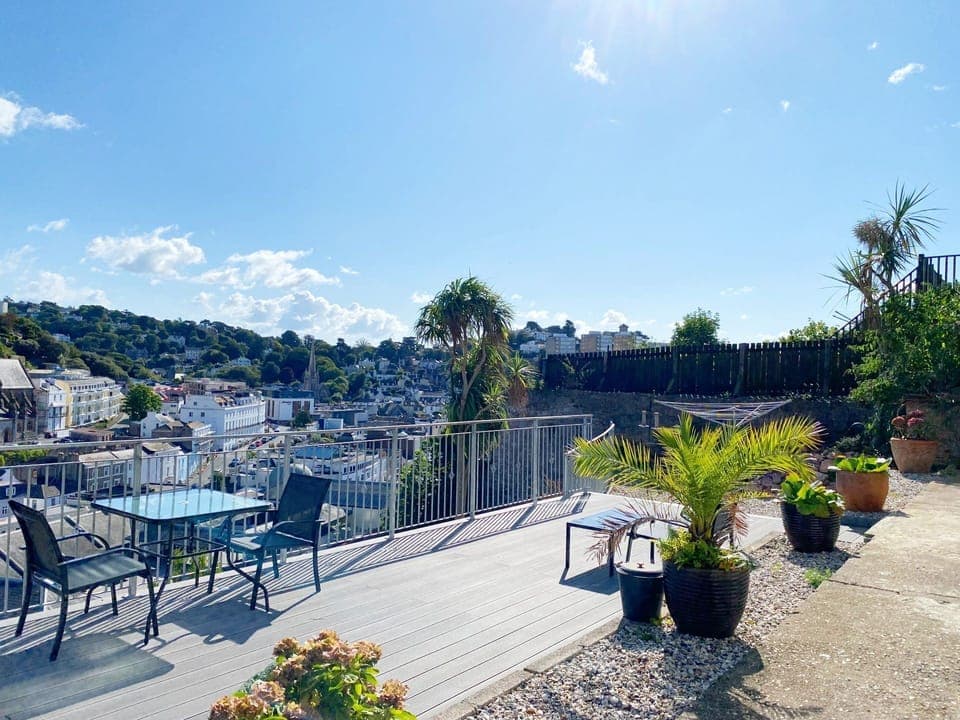 The sun terrace with views over Torquay at Ockendon House