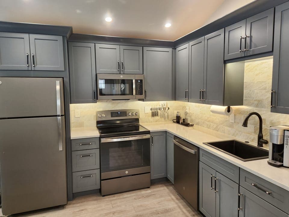 Crate & Barrel dishes, pizza sheet, utensils, food storage, olive oil, sweetener