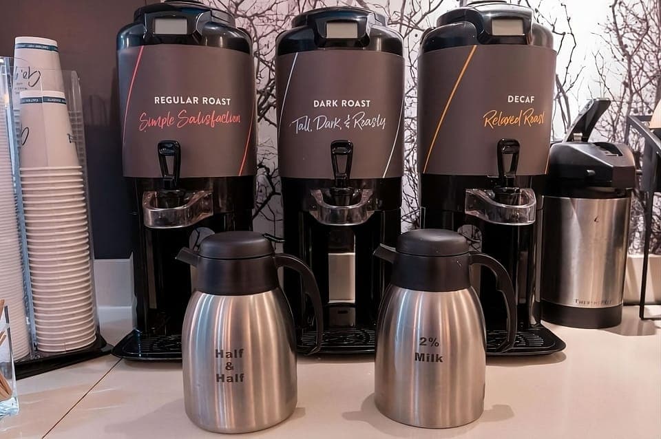 Fuel your day with fresh coffee, decaf, and creamy add-ins.