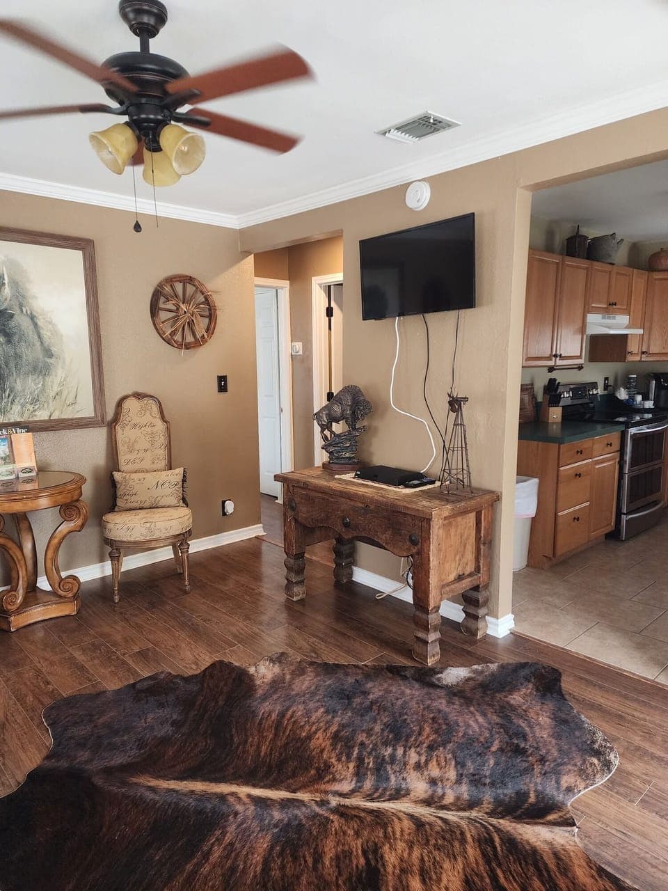 View from Living Room into Kitchen and Hallway