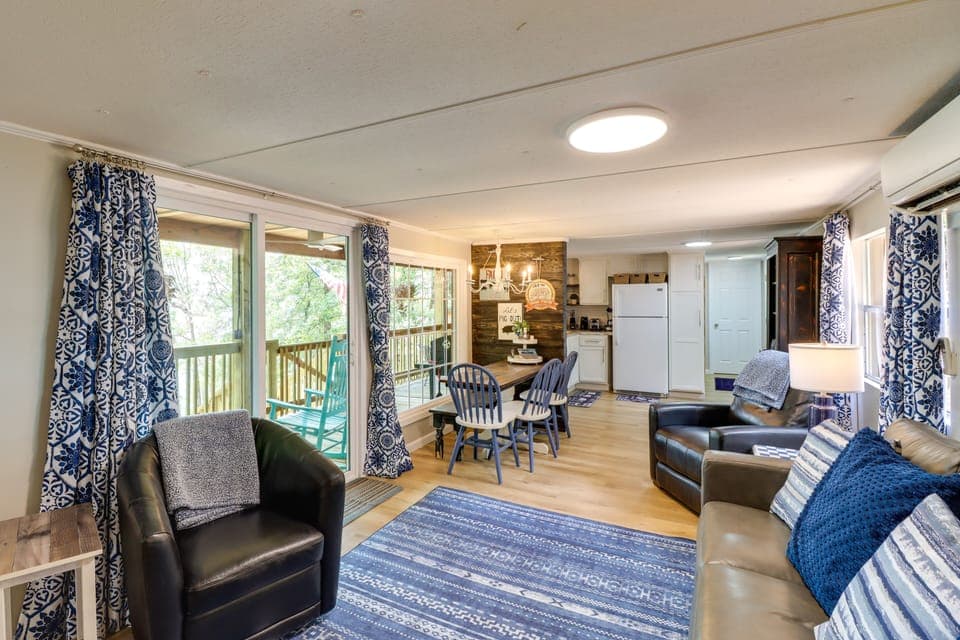 Living Room | Covered Deck | Steps to Greers Ferry Lake | Single-Story Cabin