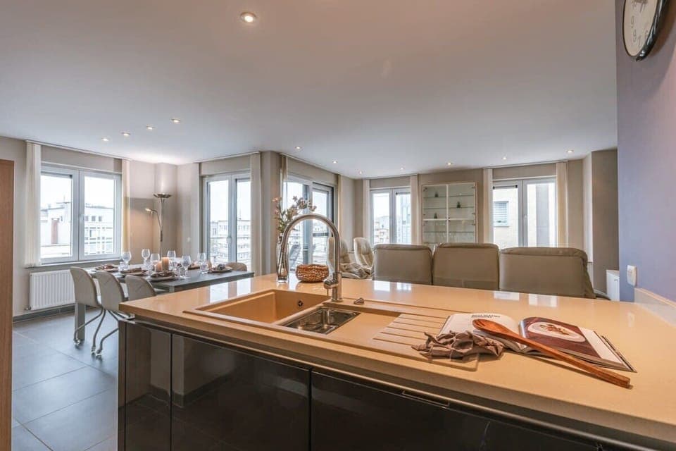 Black kitchen with all amenities