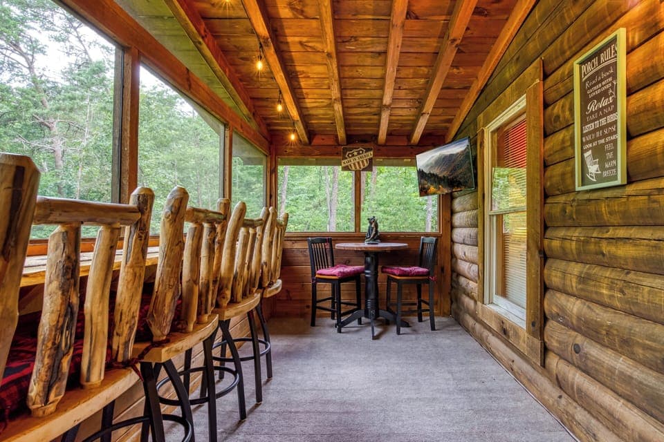 Pet Friendly Cabin in the Smoky Mountains "Honey Dreams" - Screened in back deck with bar top and TV