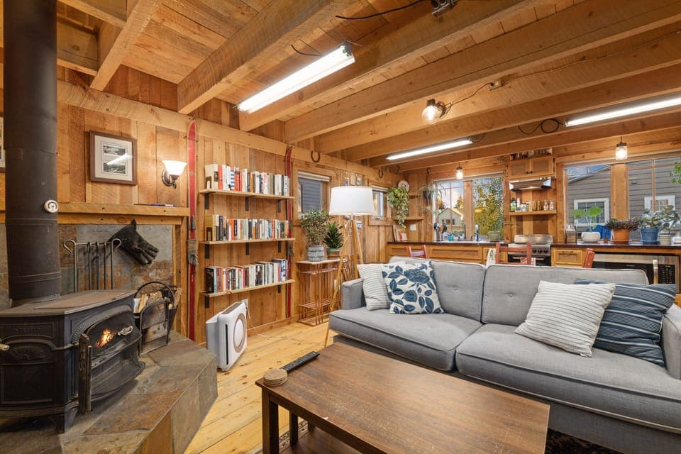 Great open area between the living room and kitchen.  Living room has a couch that folds out into a double size bed! 