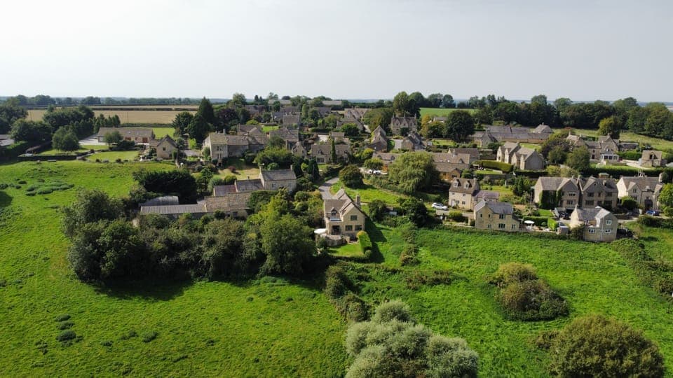 Aerial View of Sixpenny Cottage and Village Behind, Sixpenny Cottage, Bolthole Retreats