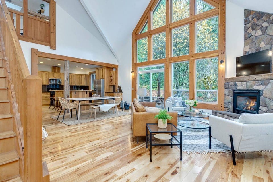 Relax in the living room in front of a cozy fire, while watching your favorite shows, movies, and sports!