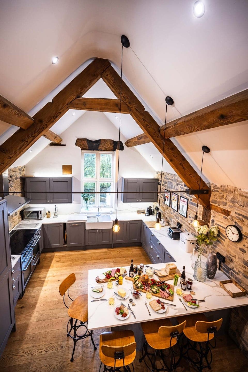 The breakfast bar is perfect for laying out a spread or casual dining.