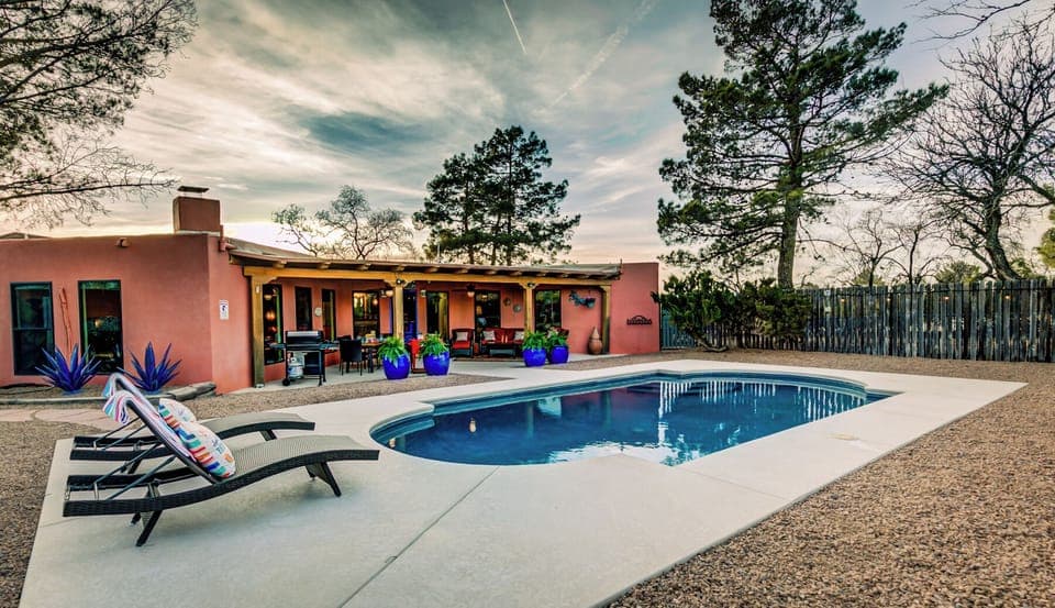 The saltwater pool is heated from October to May to 95 degrees.