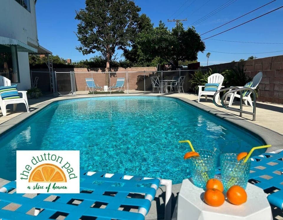 Welcome to The Dutton Pad! Enjoy our sparkling clean, pool with plenty of lounging and seating to enjoy our beautiful, seasonal California sunshine.  Although the pool is not heated, it is enjoyable and accessible throughout the year.