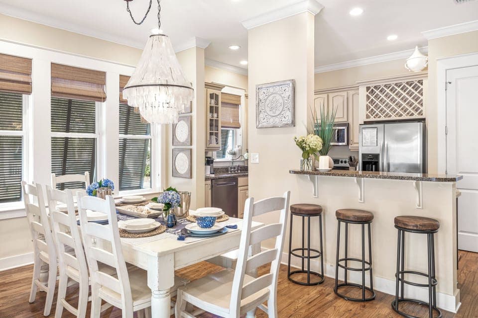 Dining table and kitchen