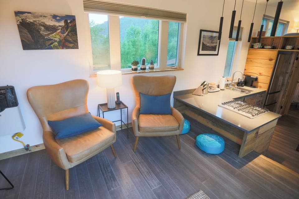 Floor pillows offer counter seating