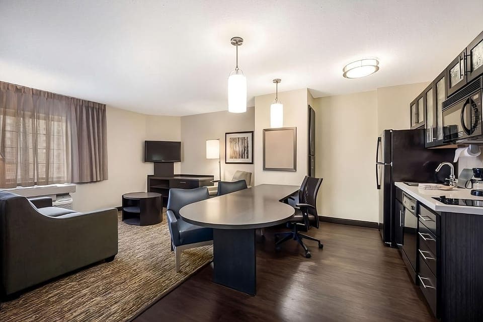 Gather for meals and movie nights in this spacious suite.