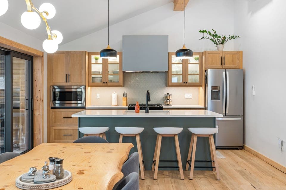 The fully stocked kitchen has everything you need for home cooking.