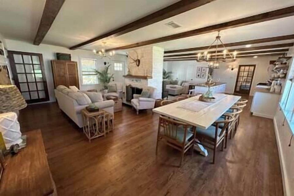 Dining area, kitchen and living room