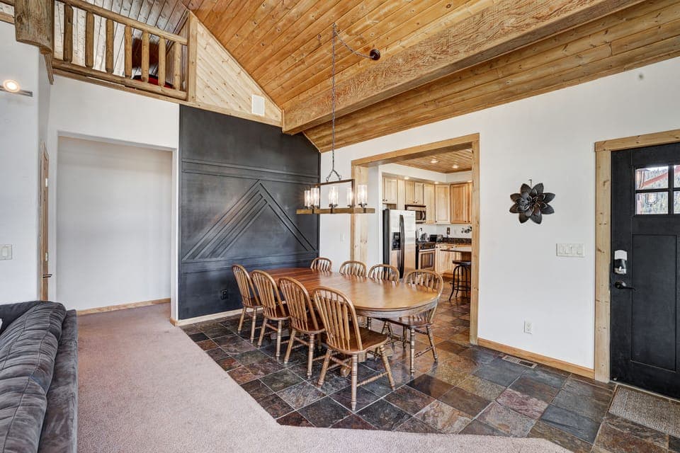 Large dining table perfect for family meals and gatherings.
