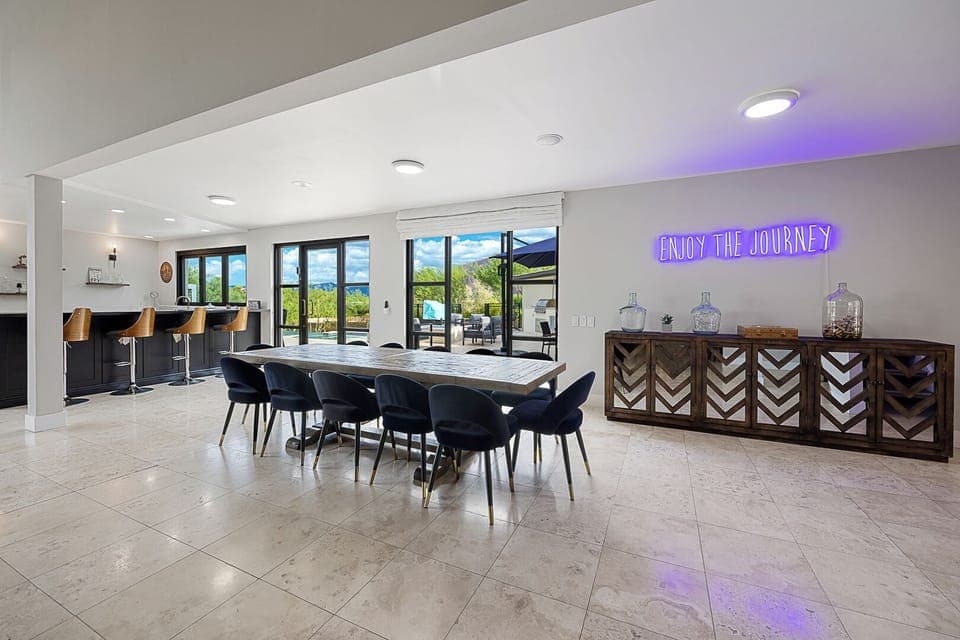 12-person dining area located near the bar & back patio