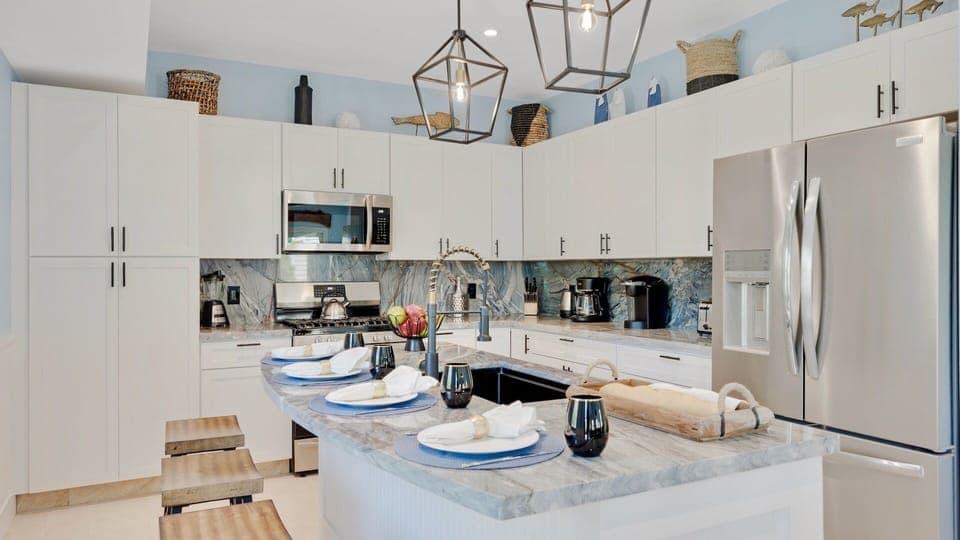 The kitchen has everything needed for the chef in your crew...