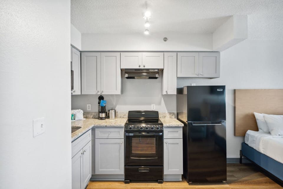 Set up snacks and drinks with a full-size fridge.