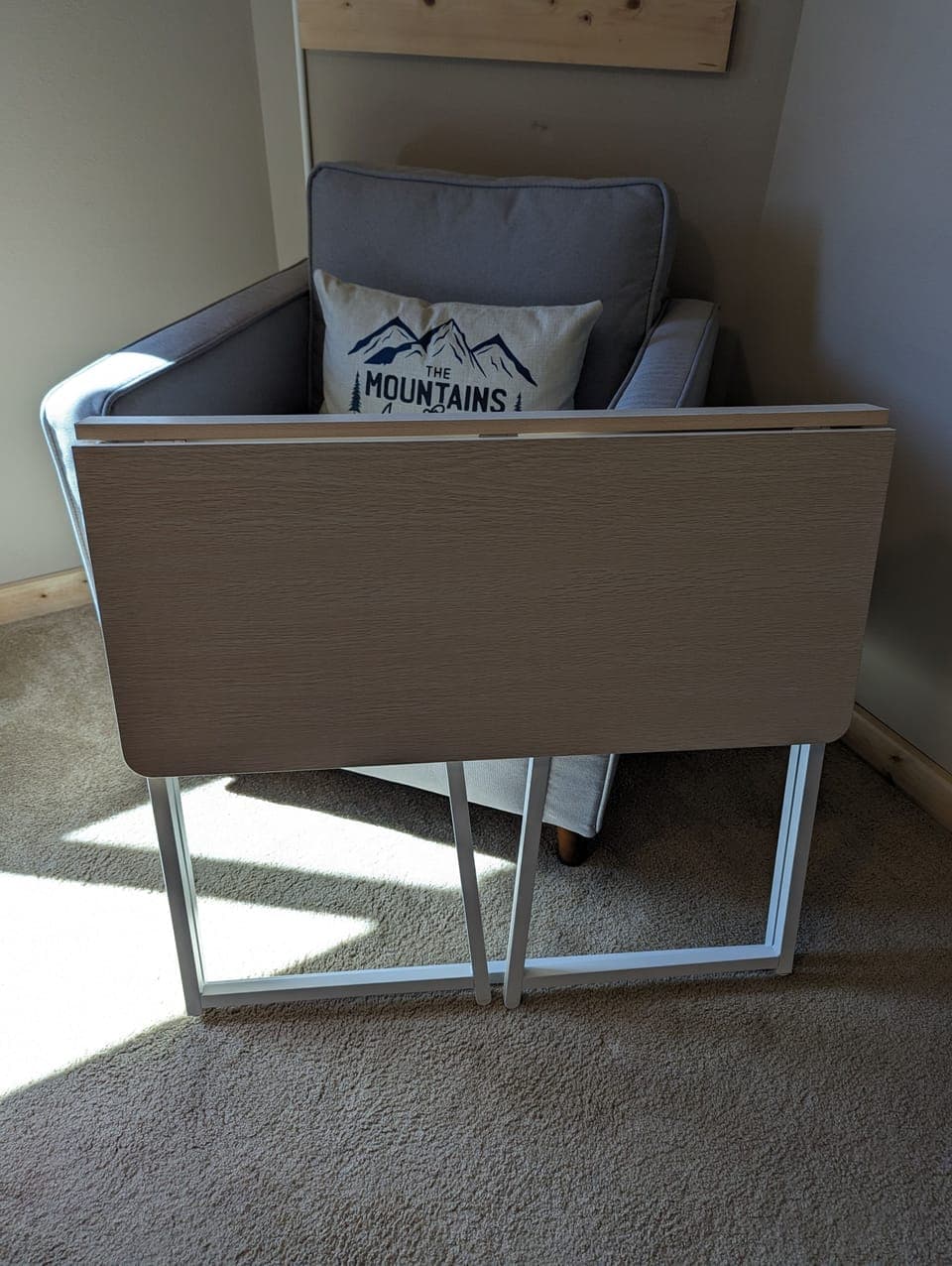 Desk folds easily and stores away in closet!
