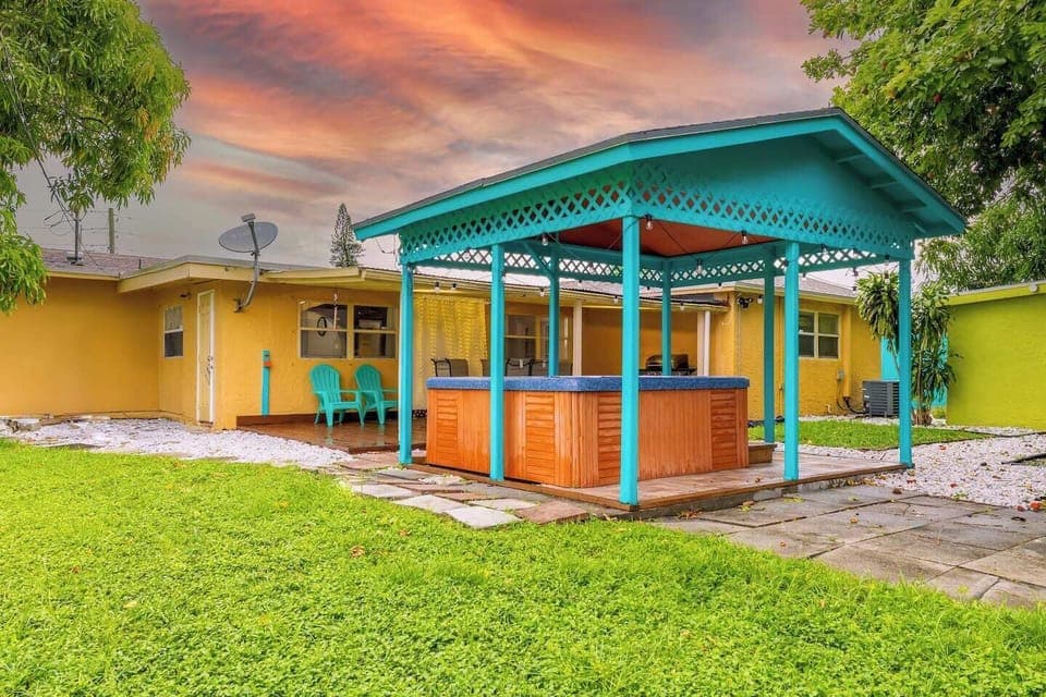 Explore tranquility in your own green paradise. Our backyard offers a serene escape with a hot tub and ample green space, where you can keep an outdoor mind.
