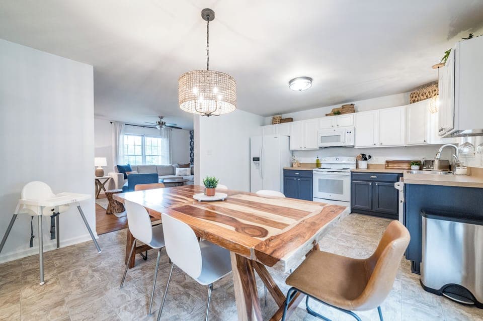 Open flow between the kitchen, living, and dining rooms