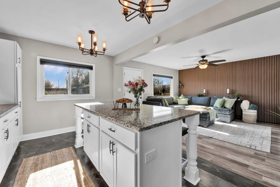 Open Concept Kitchen flows into Main Level Living Area