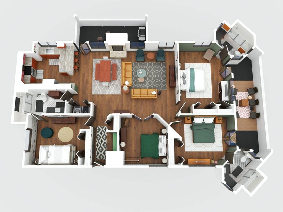 1750 Sq ft of living space, with two kings, two ensuites, a queen, and bunk room