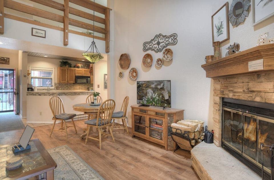 Living Room with Wood Burning Fireplace