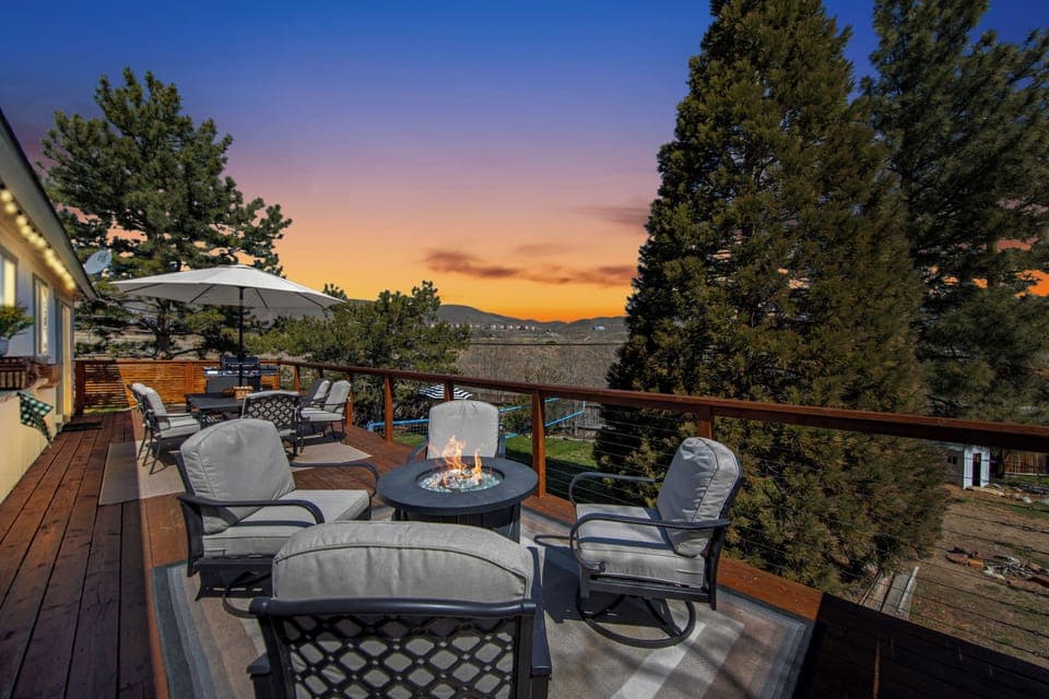 A perfect vacation, enjoying your favorite drink &summer sunsets by a warm fire.