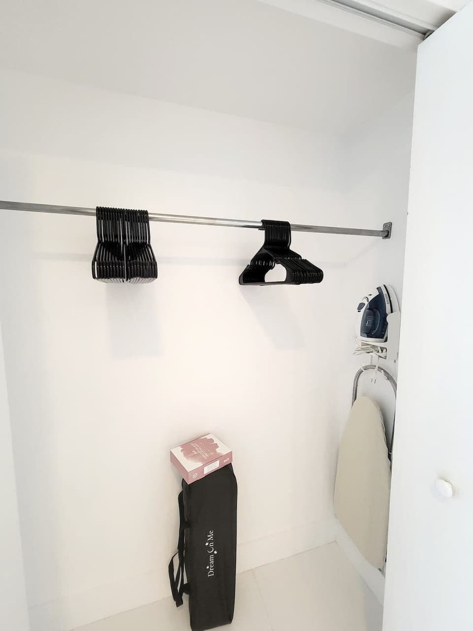 The guest closet has lots of hanging space. There are two, 3 drawer bedside tables with further storage. These tables have building in wireless charging stations and LED lighting. 