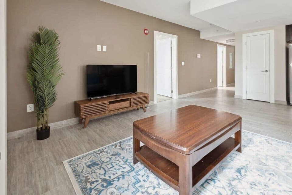 Wooden accent for entertainment space