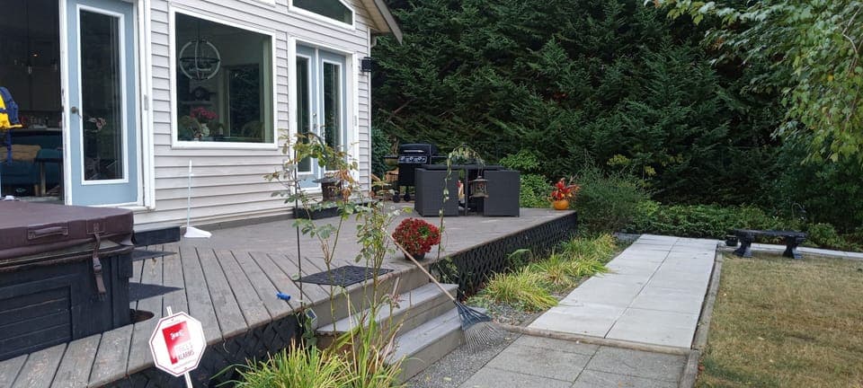 rear deck,  hot tub to the left 