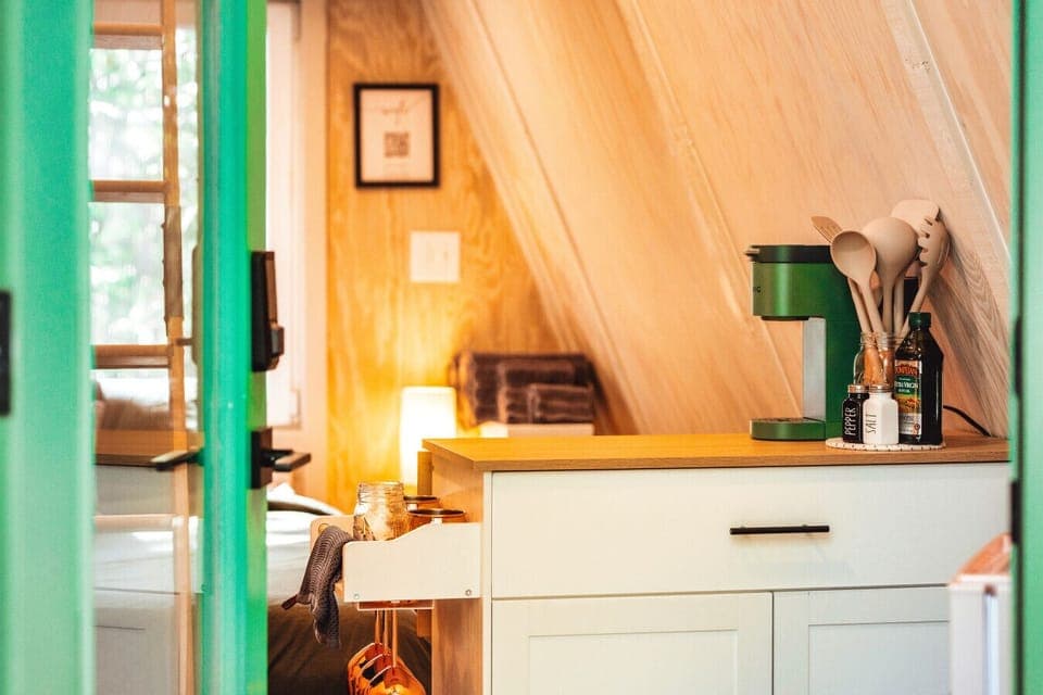 Walking into your tiny A-frame oasis!