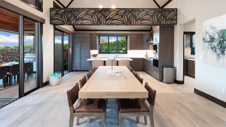 The home has an open concept kitchen and dining area.