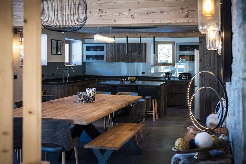 Dining room with opened kitchen and living room