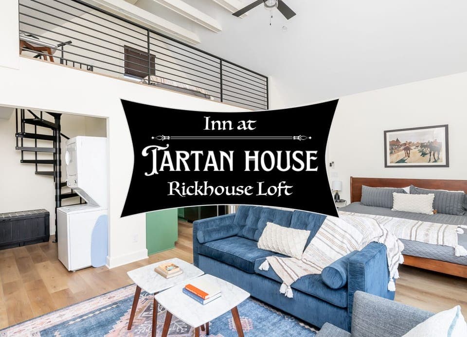 The Rickhouse Loft is a studio loft suite with King, Full and Queen sleeper sofa. Full Kitchen bath and laundry