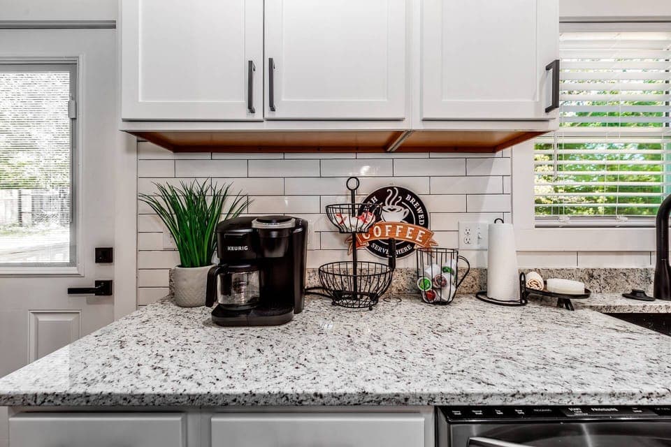 Start your morning off right with a cup of joe from the dual carafe/K-Cup coffee maker. (Some coffee is provided but it is wise to bring extra)