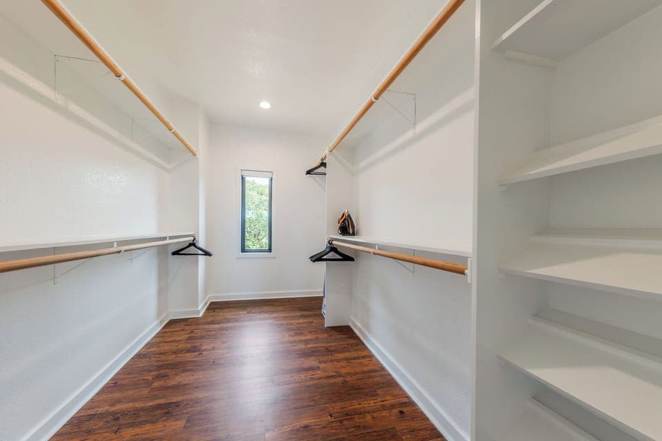 Large primary closet to keep your space tidy