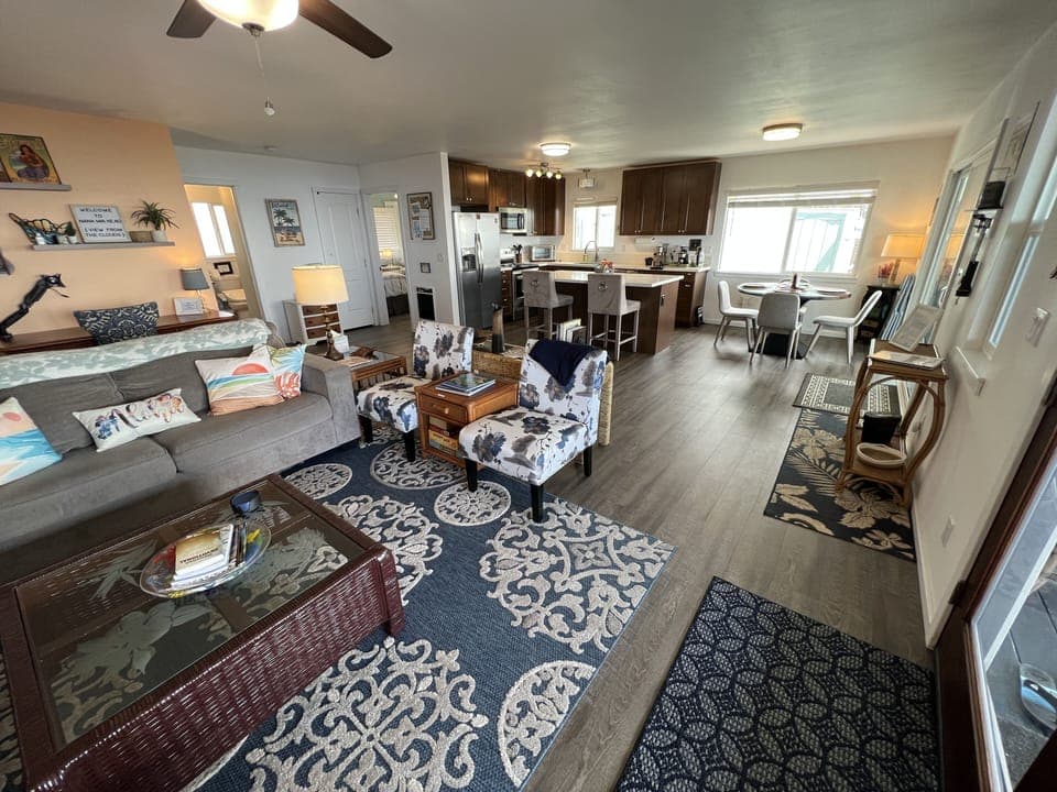 main living area: dining, kitchen, living room