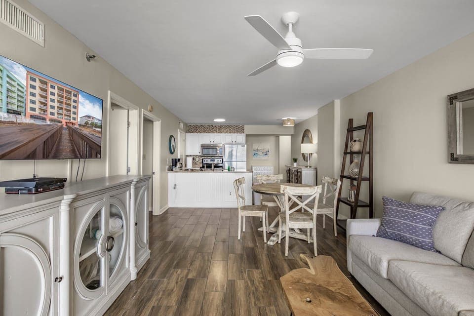 Living space looking into kitchen