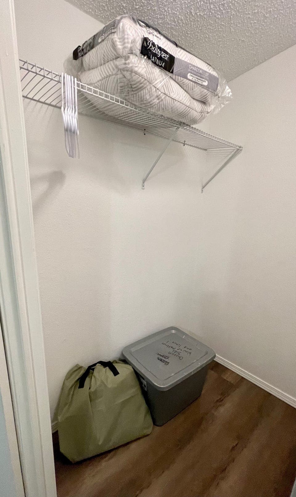 closet in bedroom #2 has nice queen air mattress with linen and pillows