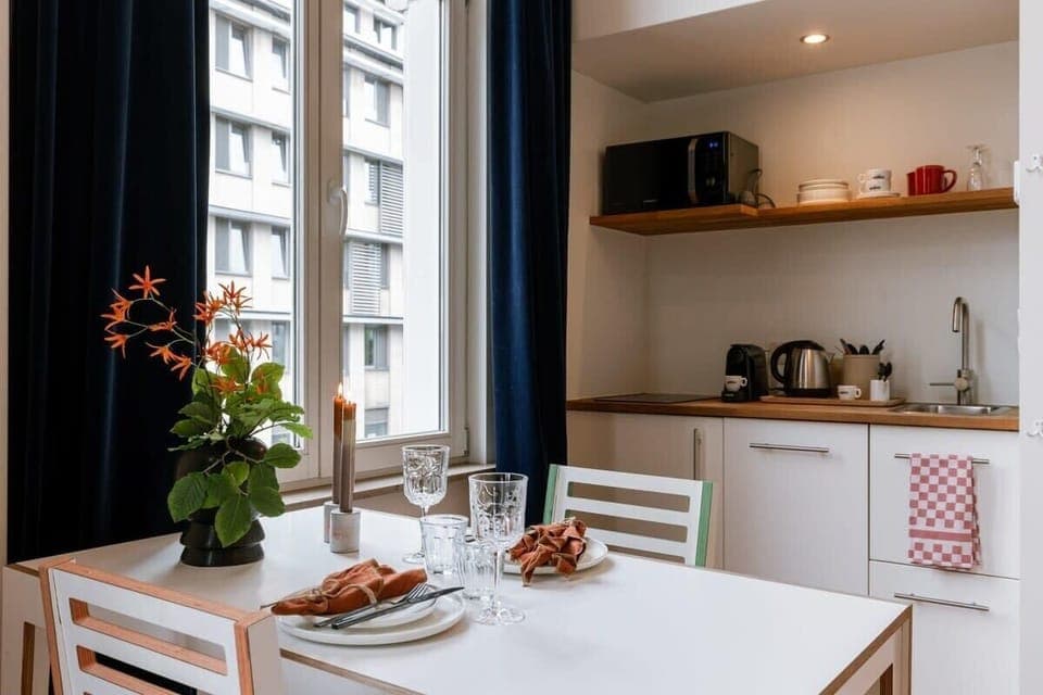 Dining table and kitchenette