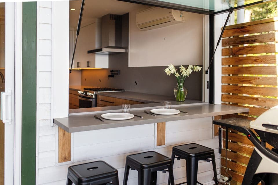 Pass through window from the deck to the new kitchen