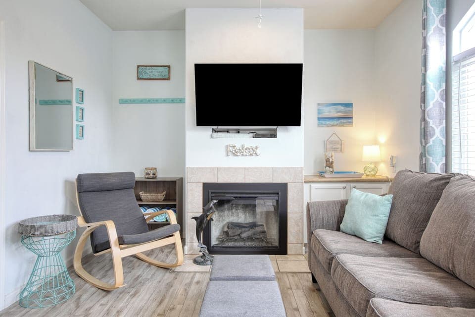 Welcome to Oceano Getaway, Unit 608! Your breezy upstairs one-bedroom beach retreat features a comfy king bed and a queen sleeper sofa for extra guests. Kick back in the full kitchen, perfect for whipping up seaside snacks after a day on the sand.