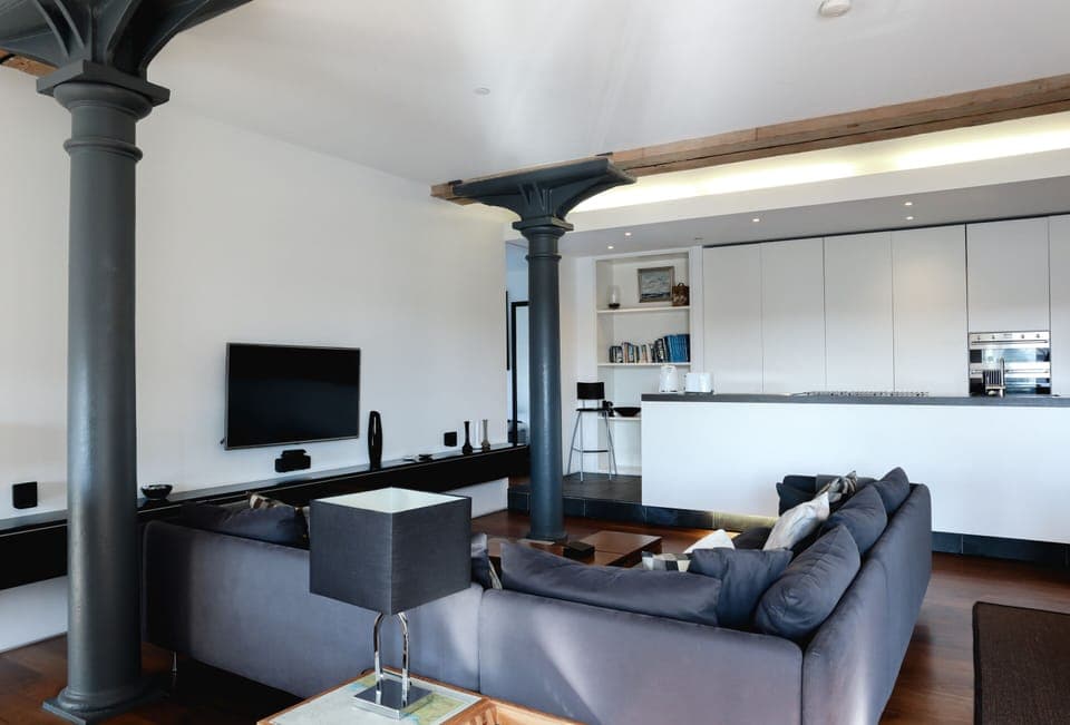 Living area and kitchen