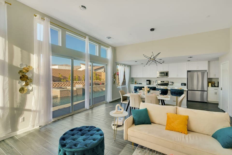 Open concept home with larger sliding doors out to the backyard